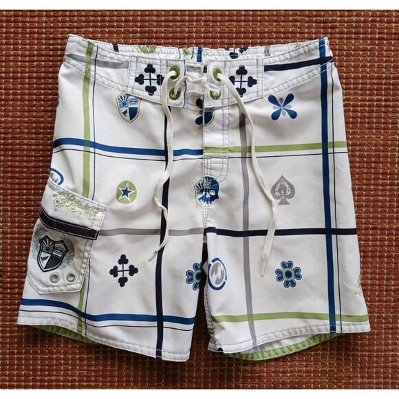 Vtg Billabong Board Shorts Toddler 2T Grom Andy Irons Rising Sun White Y2K Surf - Picture 1 of 5